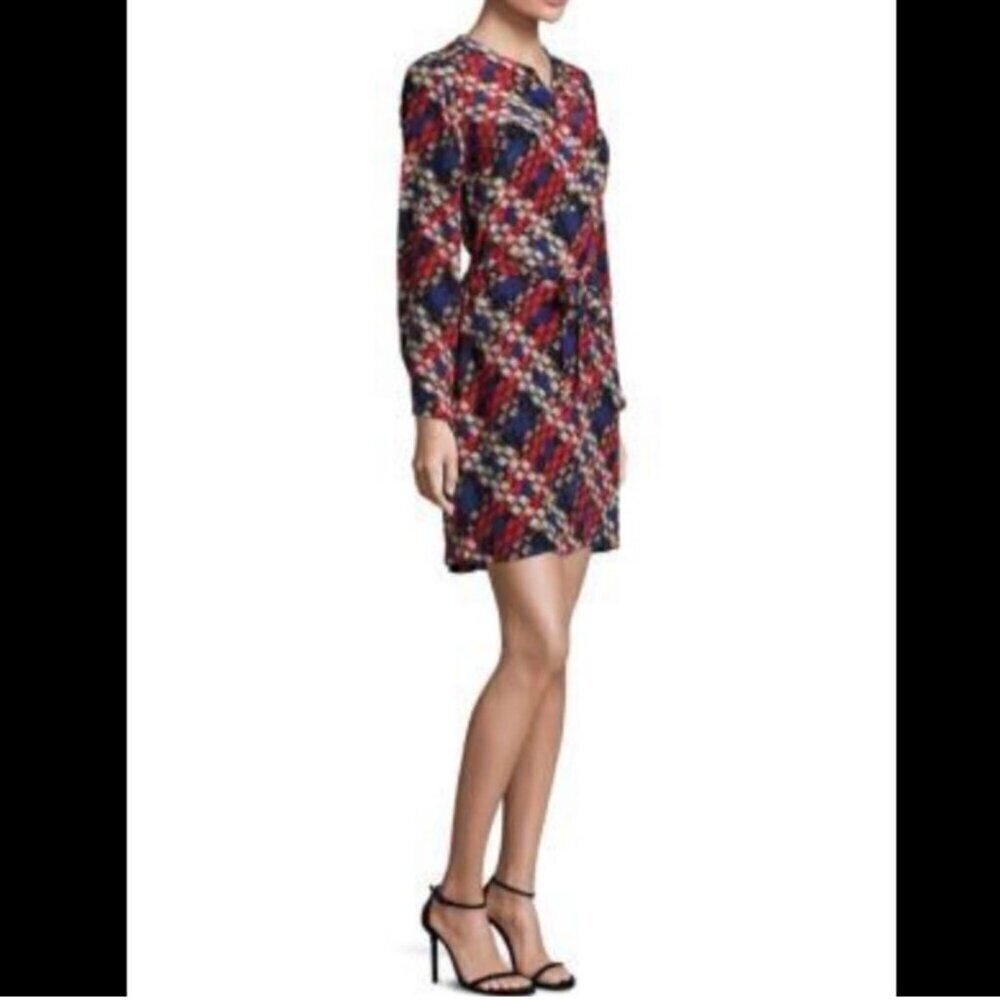 Trina Turk Janny Plaid Size 4 Silk Dress Belted Work Travel Party